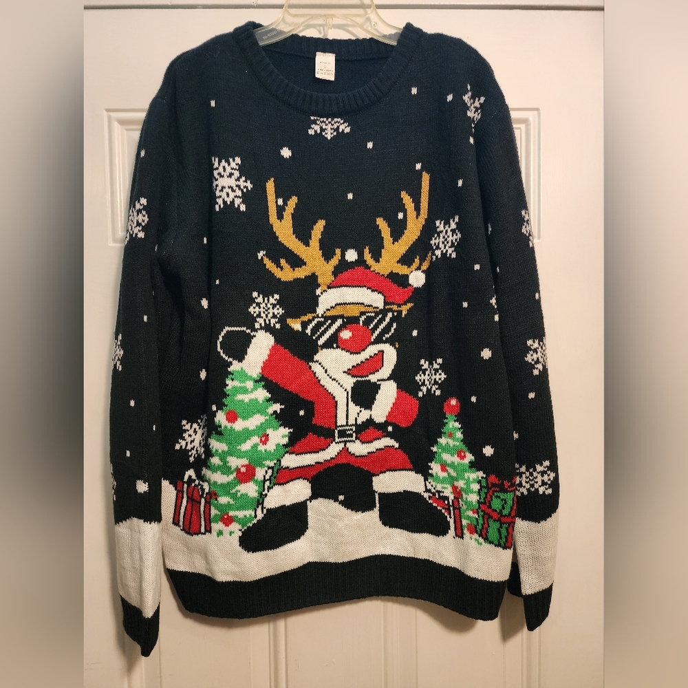 Nwot Festive Black Christmas Sweater with Santa Design Unisex